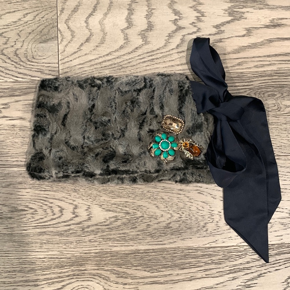 Nip Anthropologie Floreat Obling Fur Collar Black - image 1